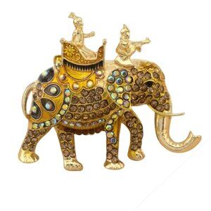 Betsey Johnson Elephant Brooch Gold Tone with Copper & Iridescent Crystals